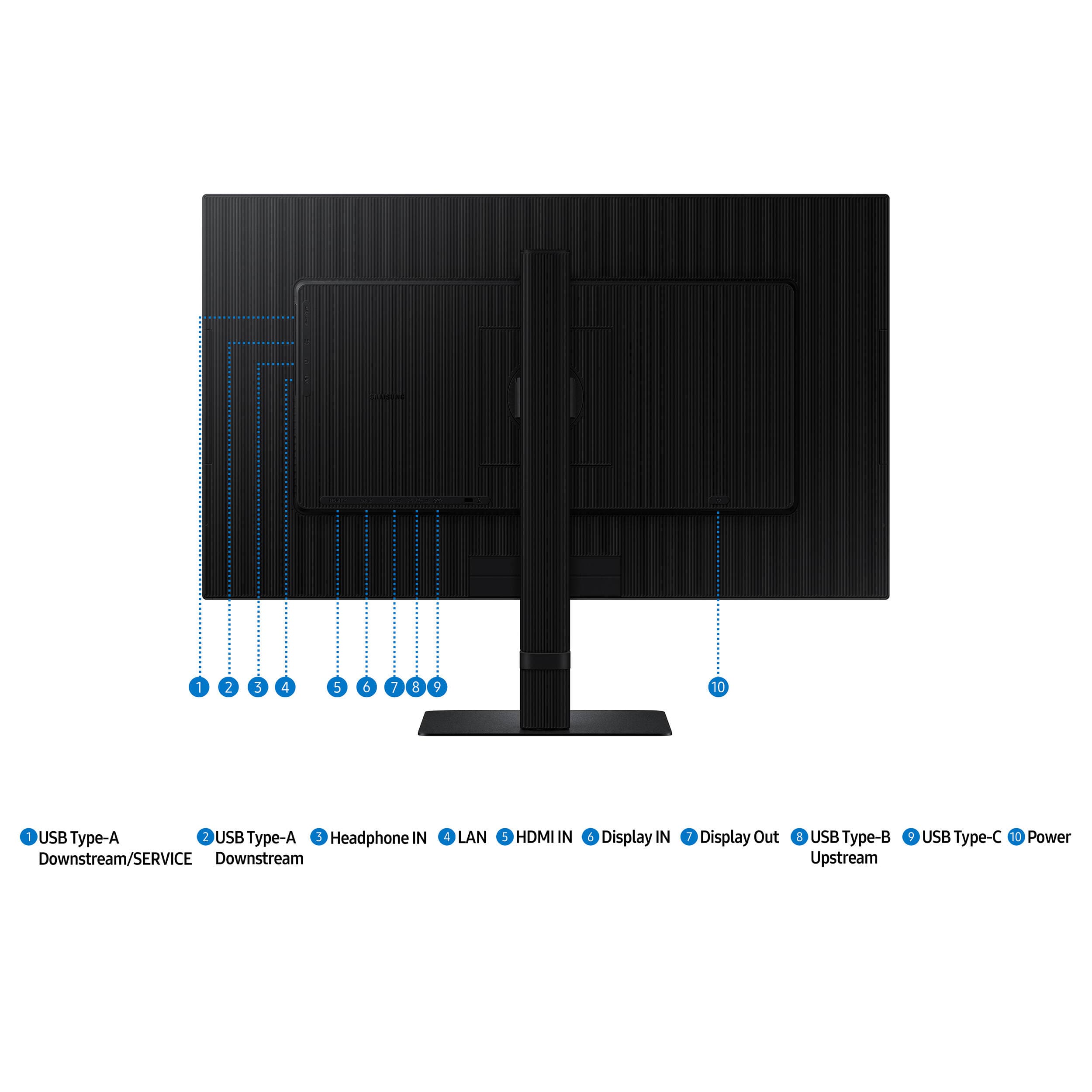 Samsung 27-inch QHD IPS monitor with USB-C, KVM, LAN, HDMI, DisplayPort, and adjustable stand