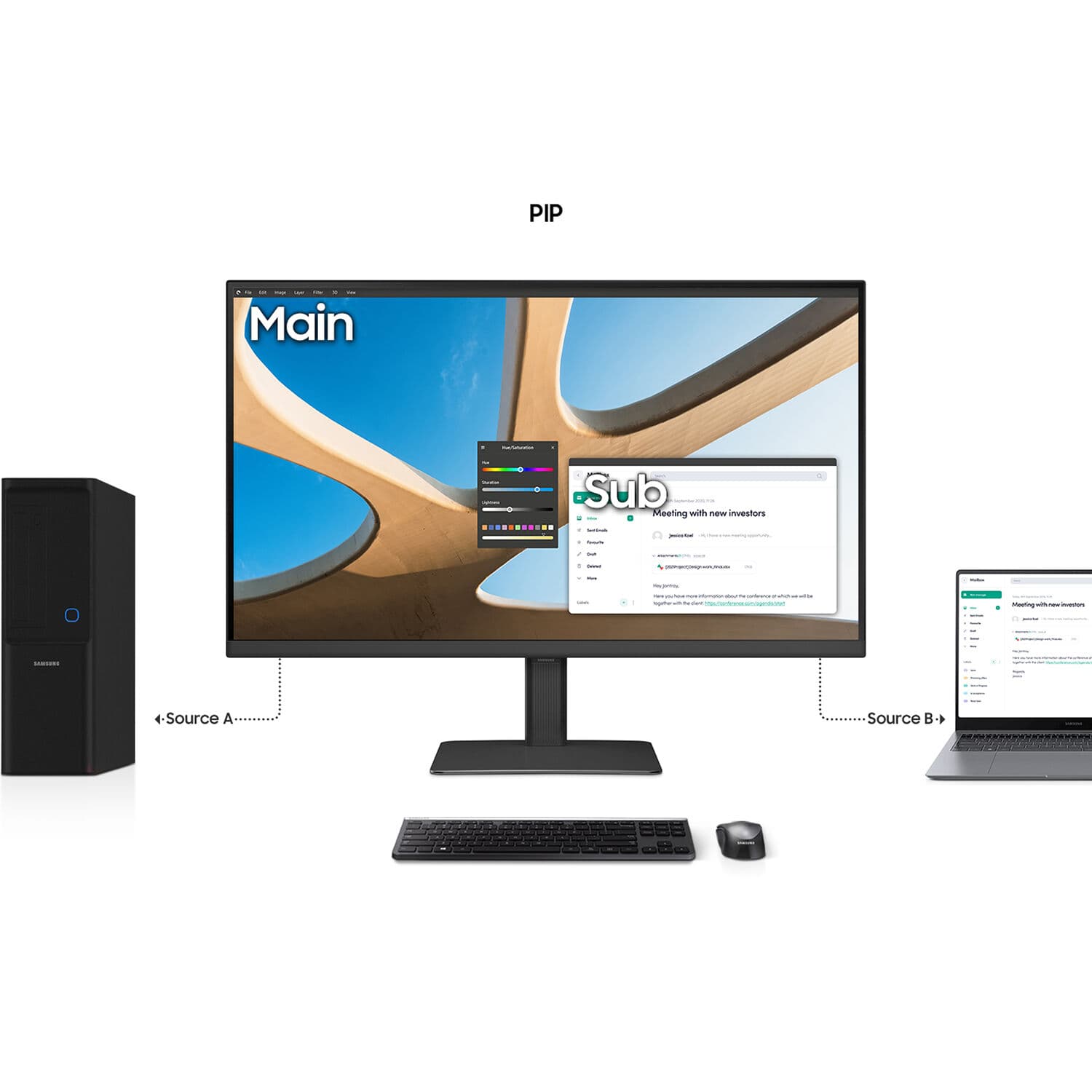 Samsung 27-inch QHD IPS monitor with USB-C, KVM, LAN, HDMI, DisplayPort, and adjustable stand