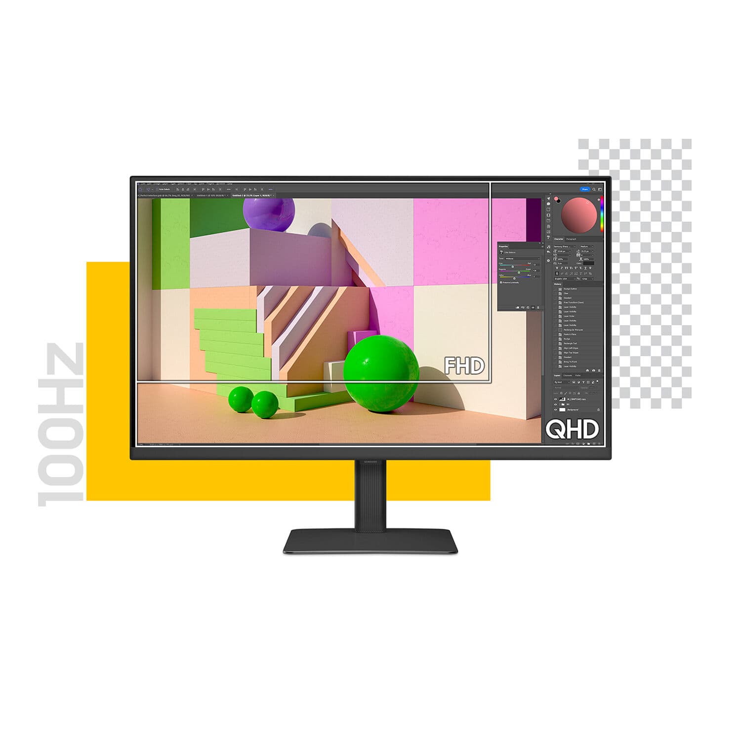 Samsung 27-inch QHD IPS monitor with USB-C, KVM, LAN, HDMI, DisplayPort, and adjustable stand