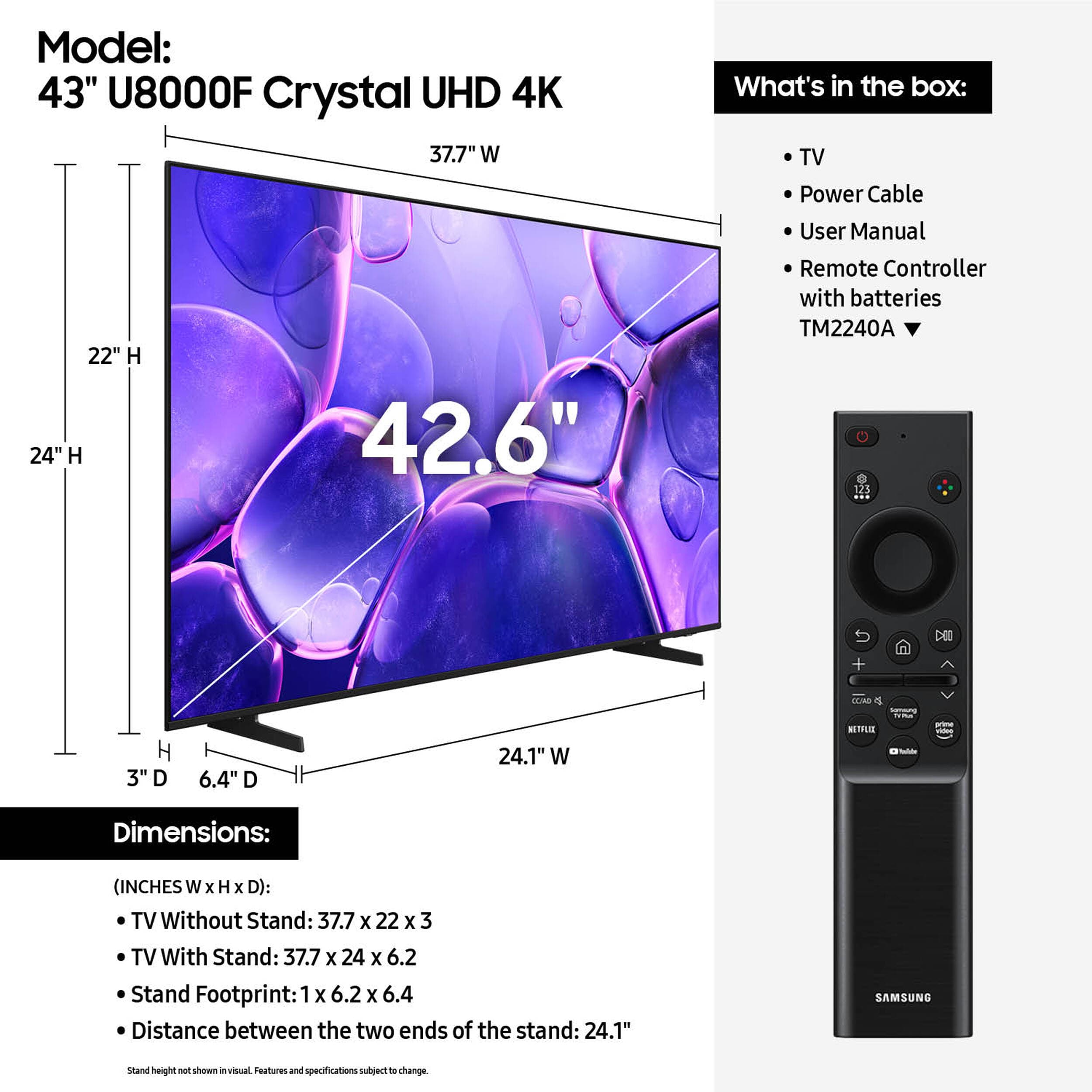 Samsung 43-inch UHD 4K Smart TV with LED display and slim black bezel